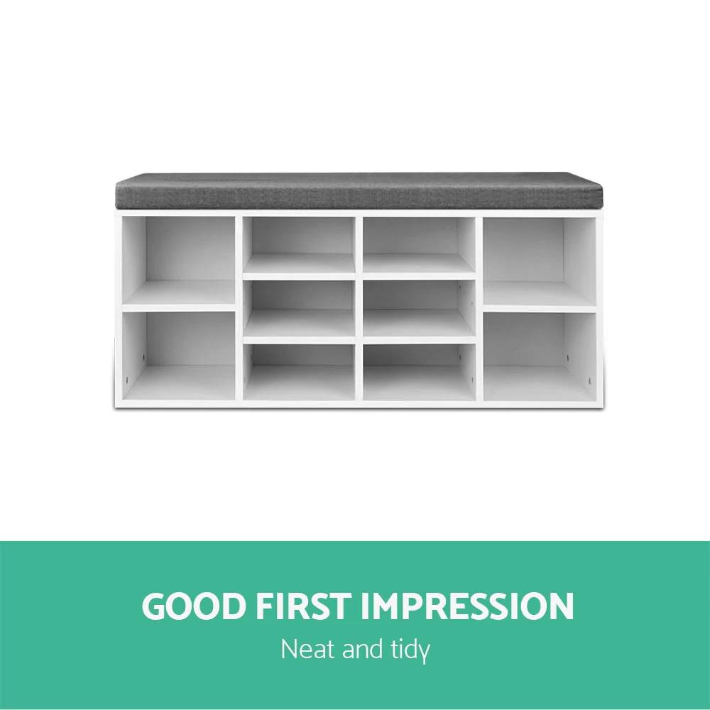 Shoe Shelf Bench with Cushioned Seat – White & Grey - Image 3
