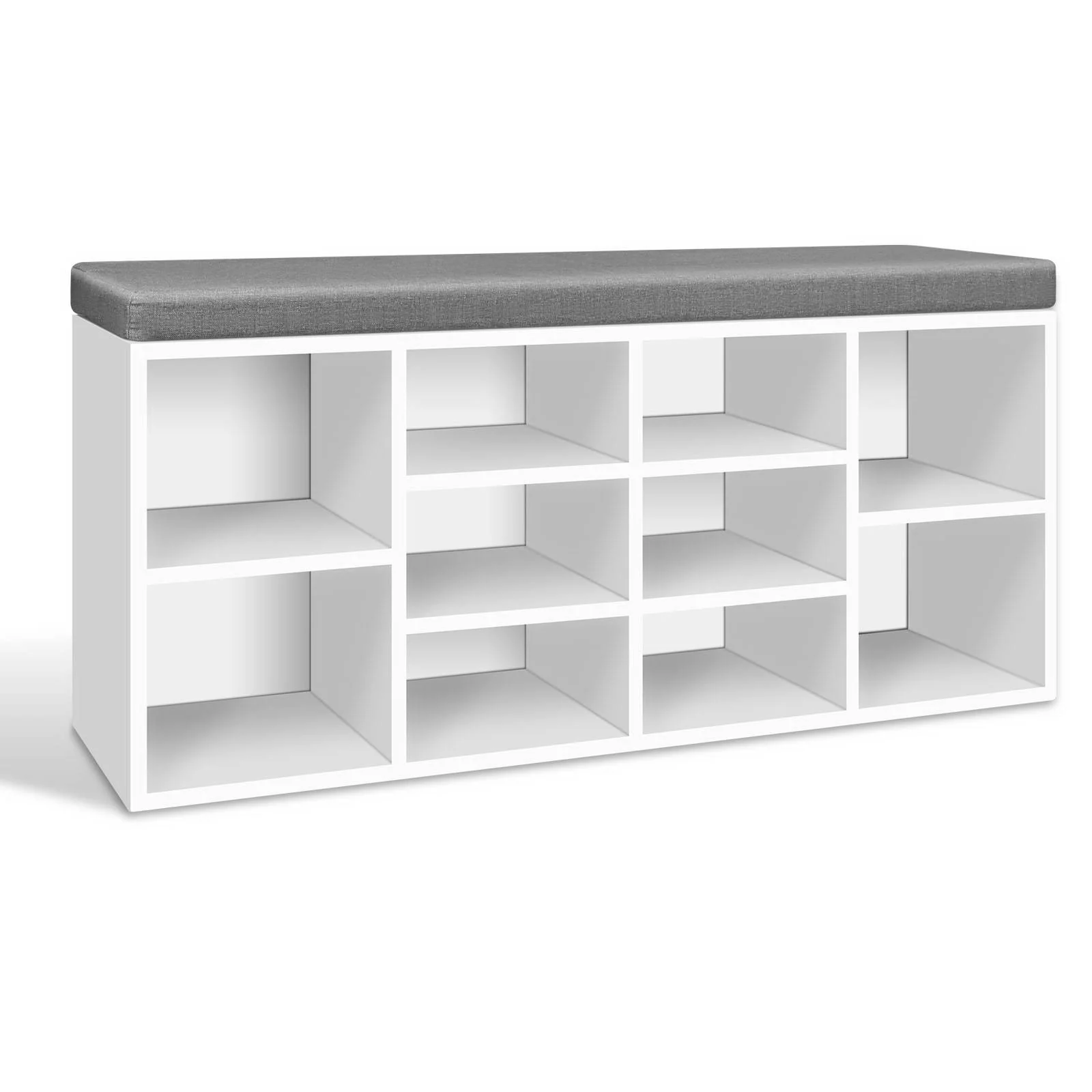 Shoe Shelf Bench with Cushioned Seat – White & Grey - Image 8