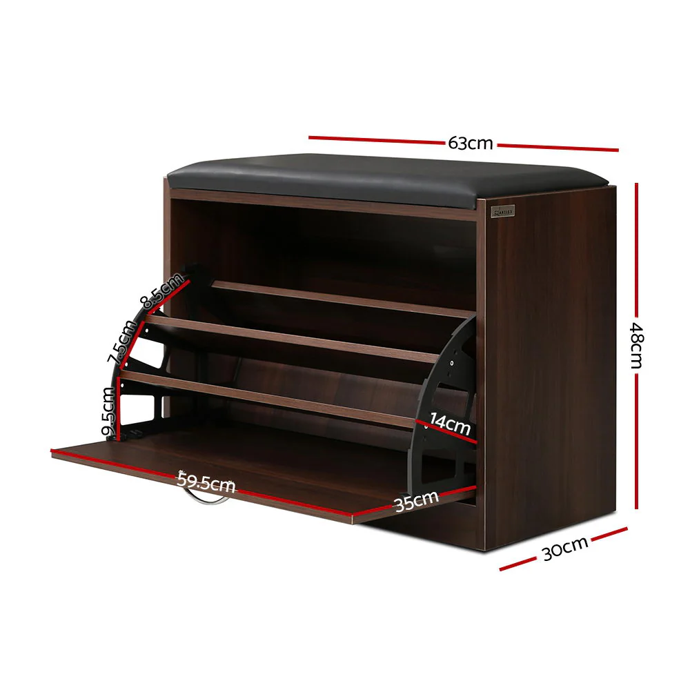 Shoe Storage Bench – Walnut with Black Leather Seat - Image 2