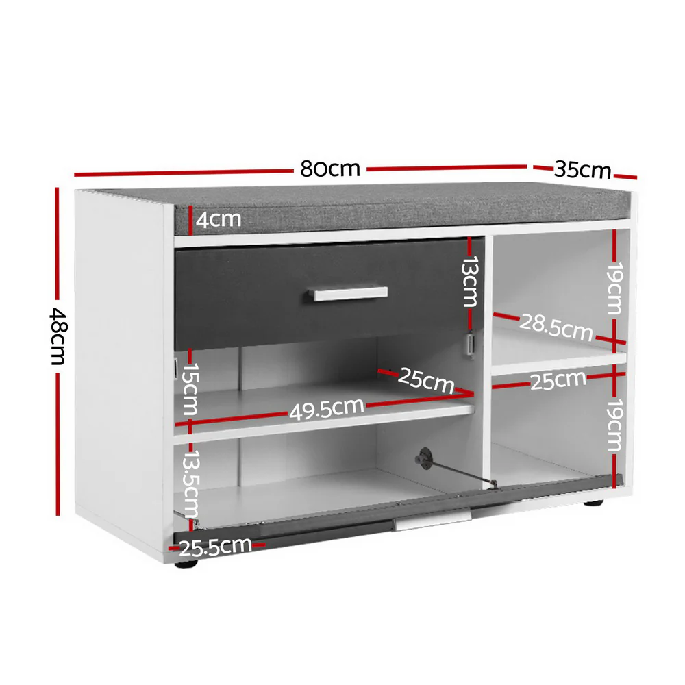 Shoe Storage Bench – White, Grey & Black - Image 3