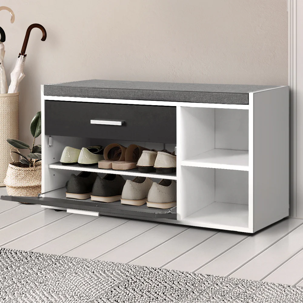 Shoe Storage Bench – White, Grey & Black - Image 8