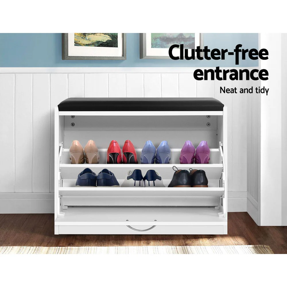 Shoe Storage Bench – White with Black Leather Seat - Image 3
