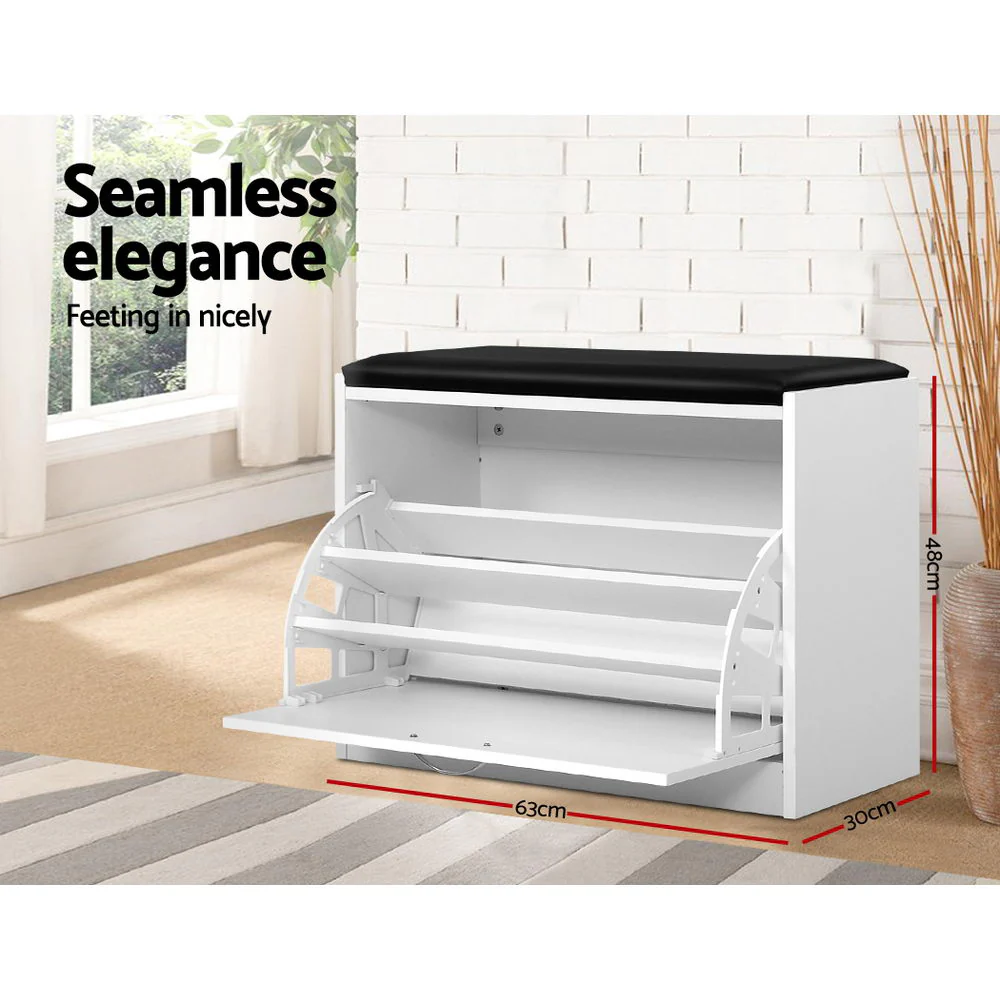 Shoe Storage Bench – White with Black Leather Seat - Image 5