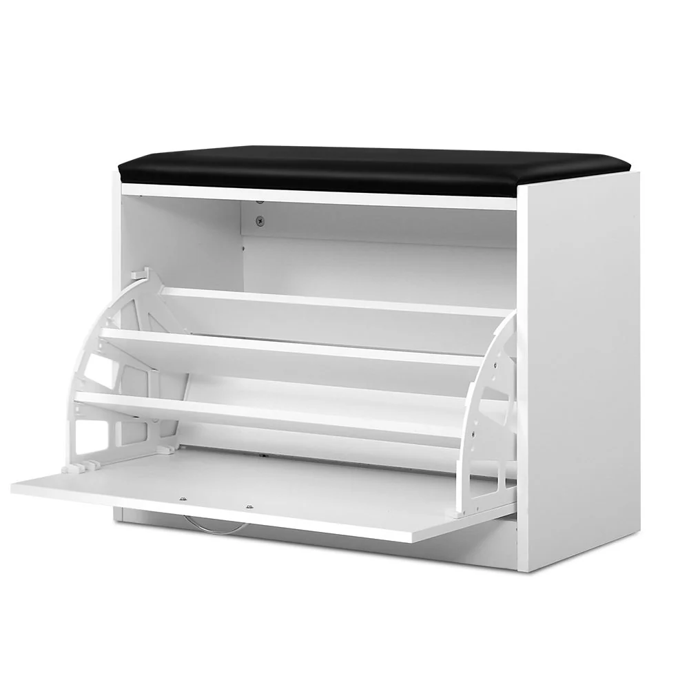 Shoe Storage Bench – White with Black Leather Seat - Image 7