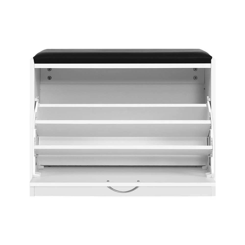 Shoe Storage Bench – White with Black PU Leather Seat - Image 2