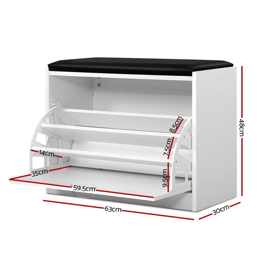 Shoe Storage Bench – White with Black PU Leather Seat - Image 3