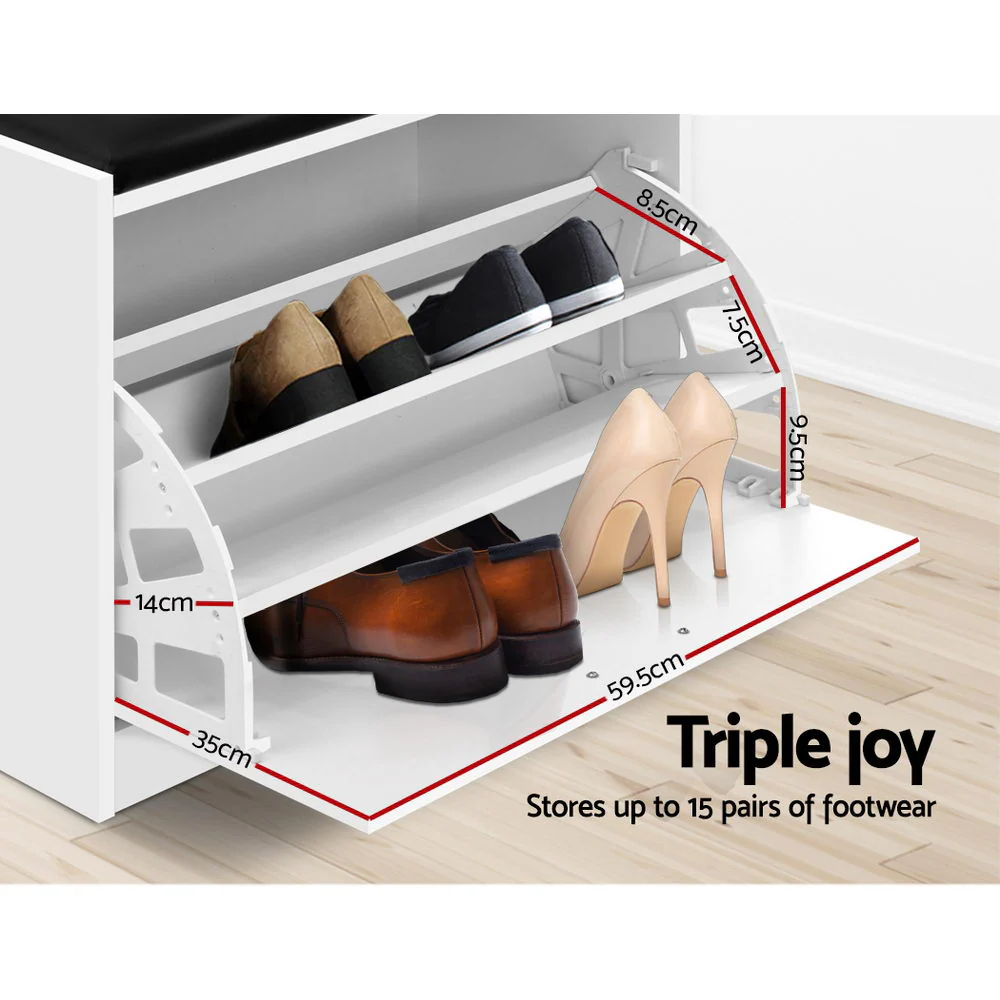 Shoe Storage Bench – White with Black PU Leather Seat - Image 7