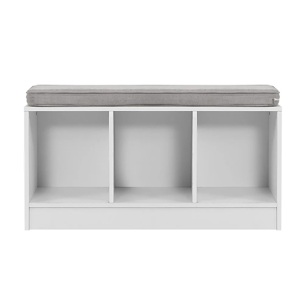 Shoe Storage Bench – White with Grey Linen Cushion - Image 3