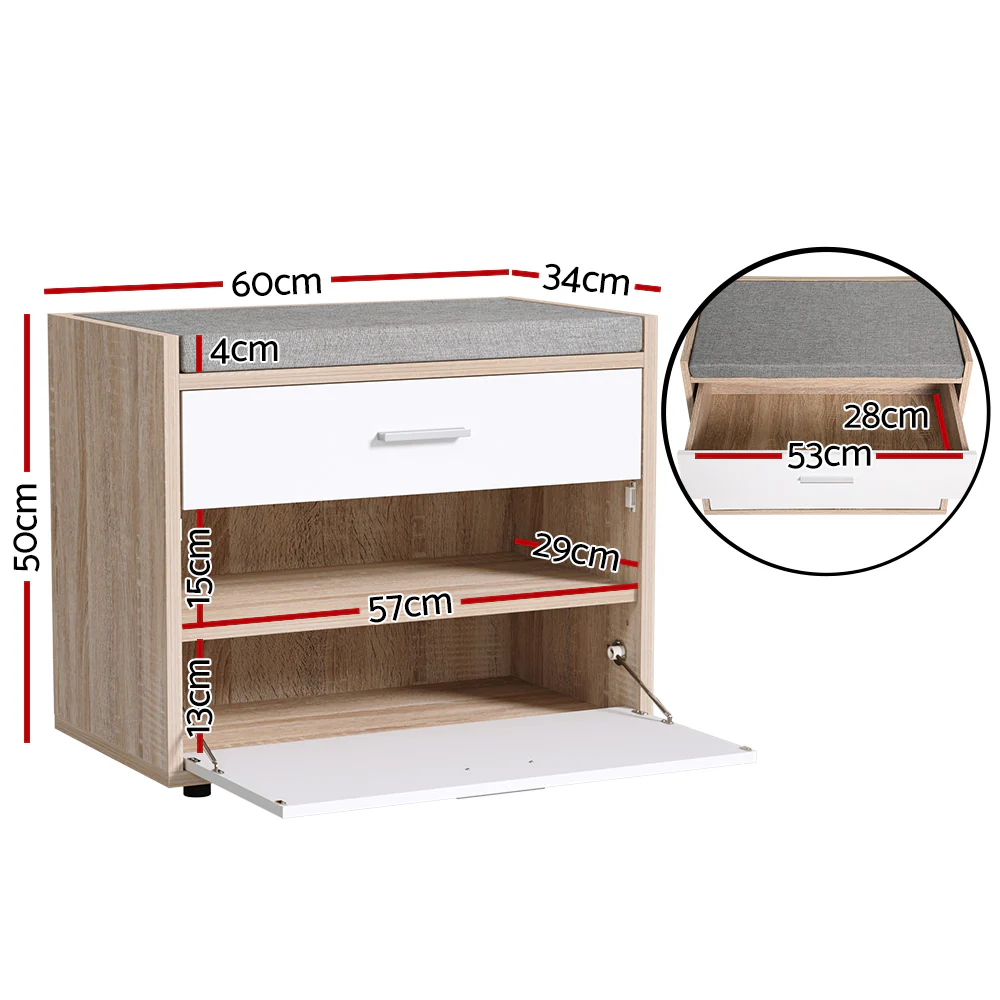 Shoe Storage Bench – White & Wood Finish - Image 2