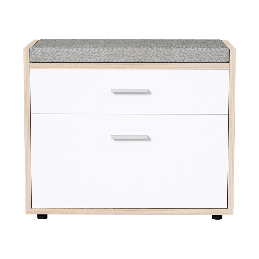 Shoe Storage Bench – White & Wood Finish - Image 3