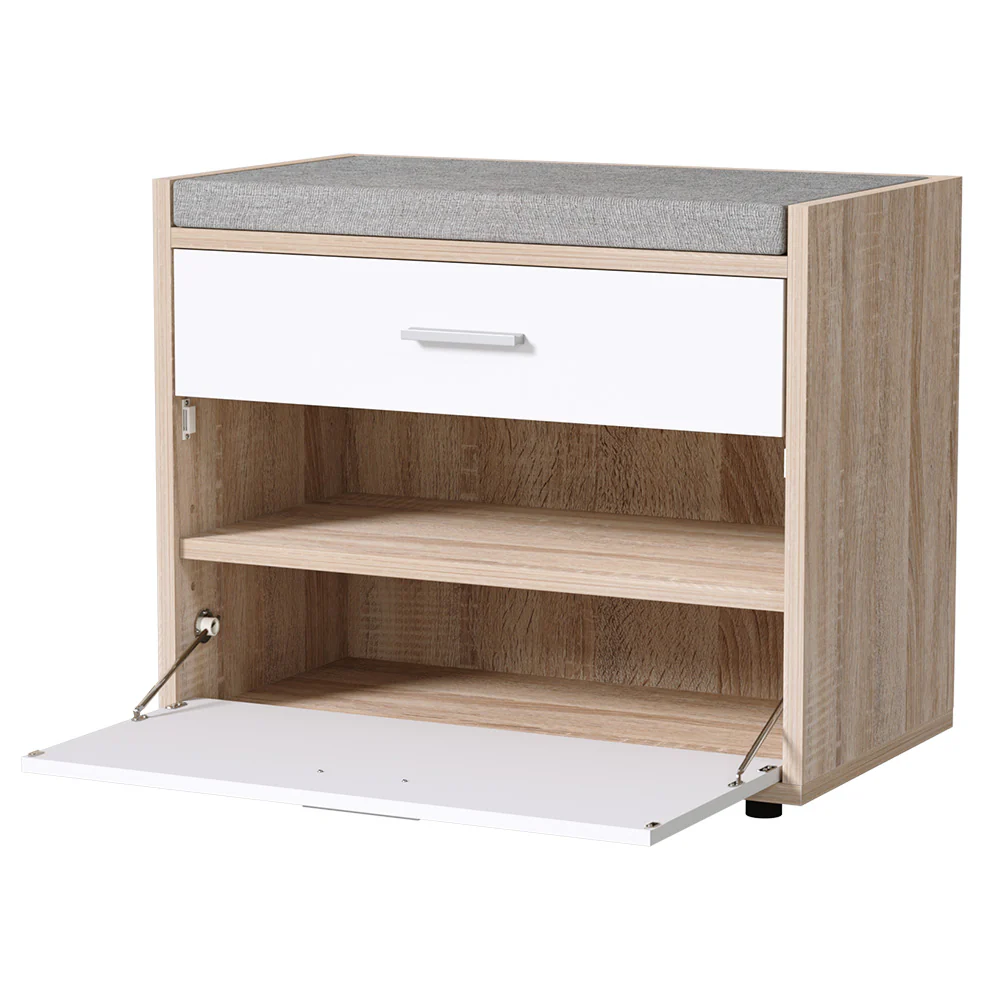 Shoe Storage Bench – White & Wood Finish - Image 7