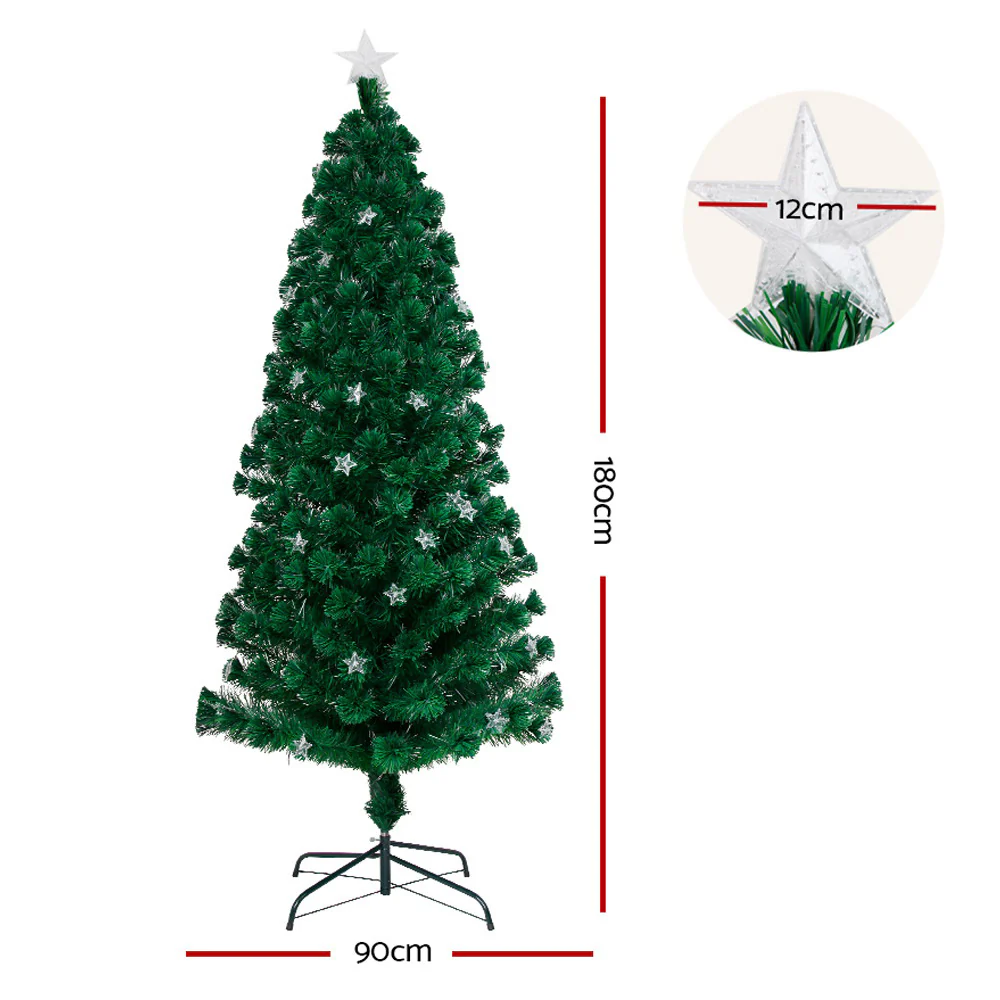 6FT / 1.8M Fibre Optic Christmas Tree – 250 Tips – Pre-lit Multi-Colour LED Lights with Star Topper & 38 Fibre Optic Stars - Image 4