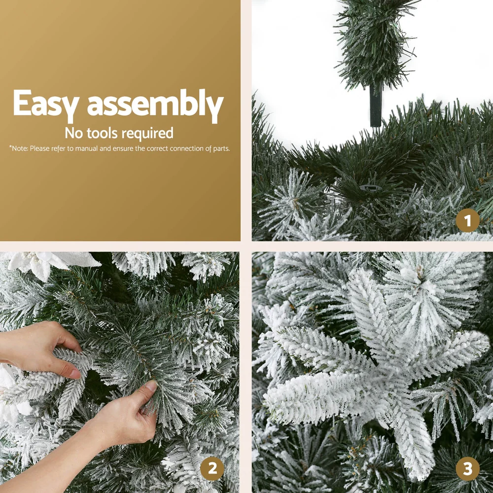 6FT / 1.8M Slim Snow Flocked Christmas Tree with Flowers – 564 Tips - Image 7