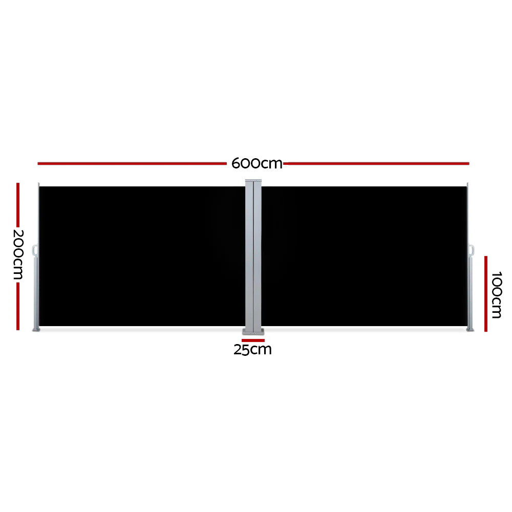 Side Awning Outdoor Blinds Sun Shade Retractable Screen 2X6M BK - Image 2