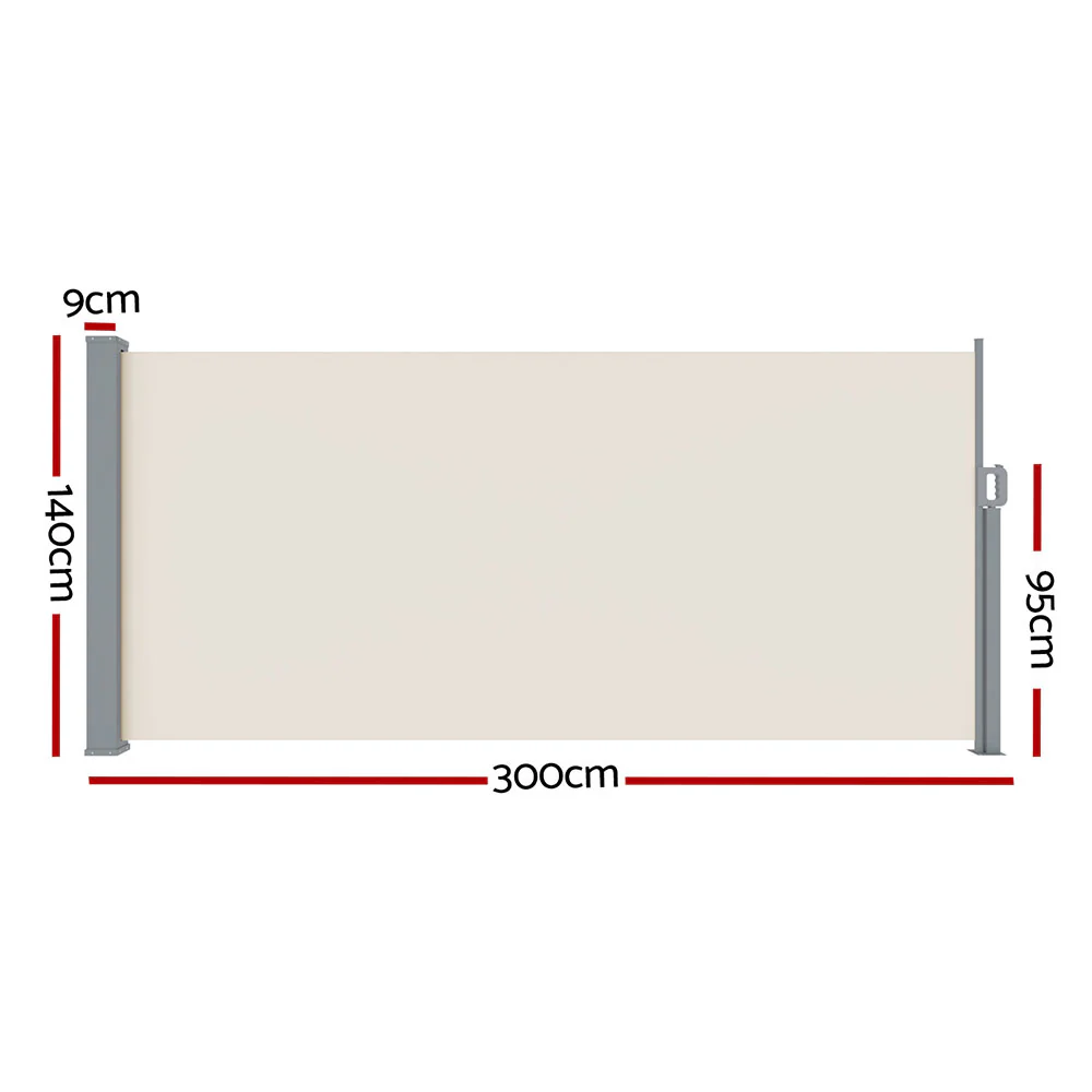 Side Awning Sun Shade Outdoor Blinds Retractable Screen 1.4X3M Cream - Image 2