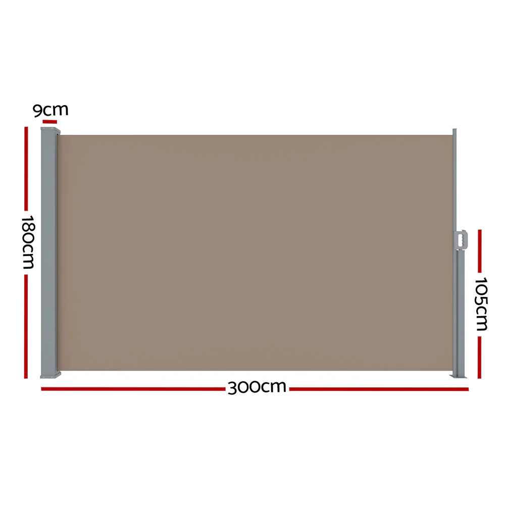 Side Awning Sun Shade Outdoor Blinds Retractable Screen 1.8X3M Brown - Image 2