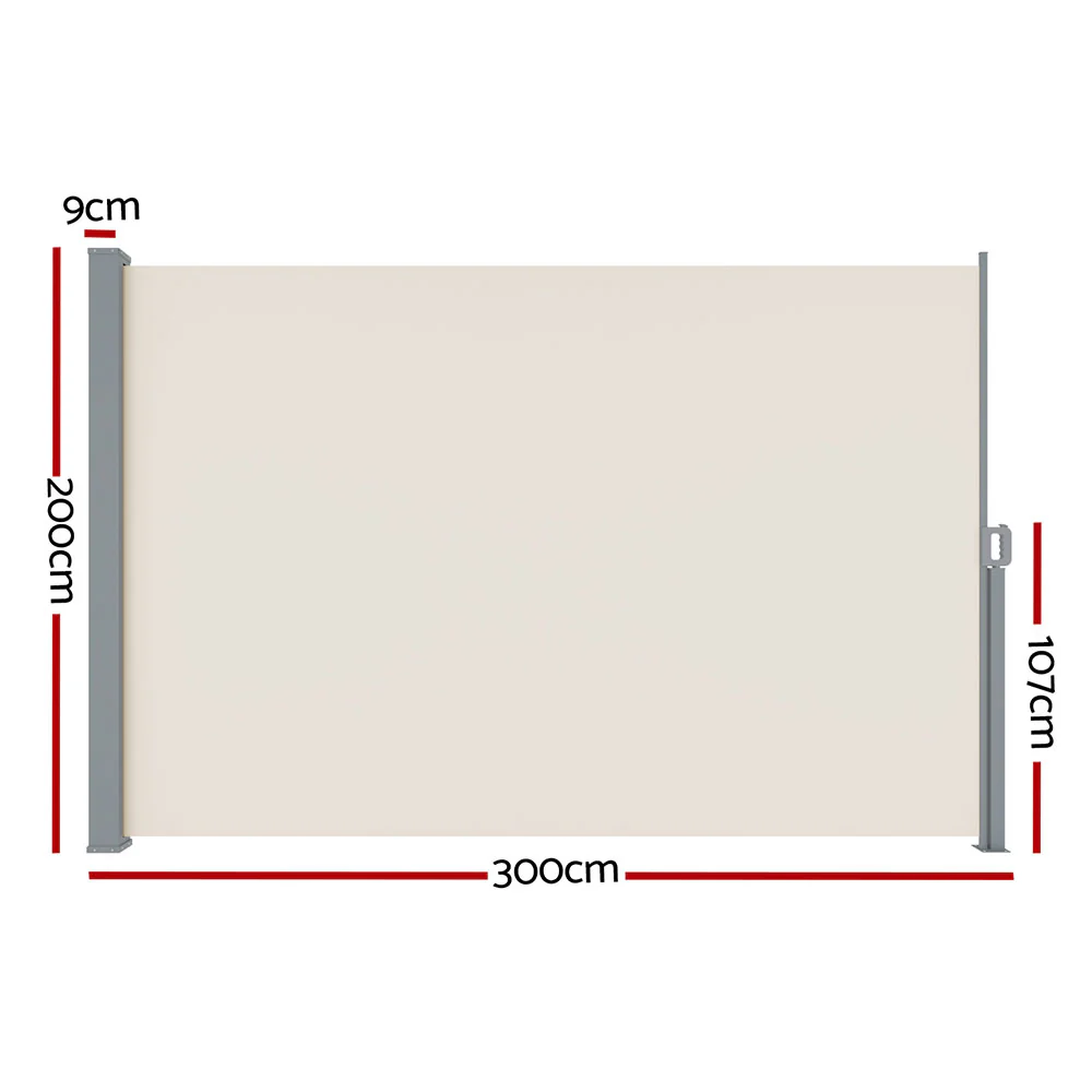 Side Awning Sun Shade Outdoor Blinds Retractable Screen 2X3M Cream - Image 2