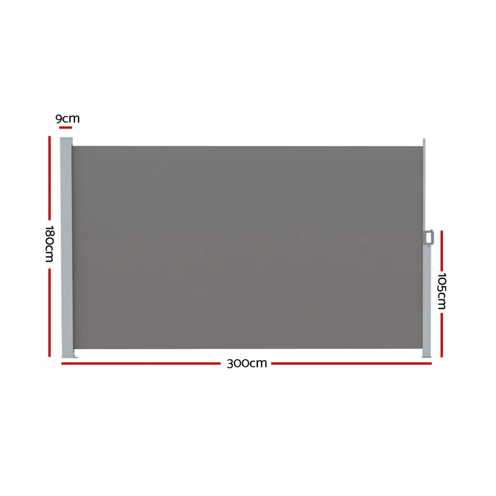 Side Awning Sun Shade Outdoor Retractable Privacy Screen 1.8X3M Grey - Image 2