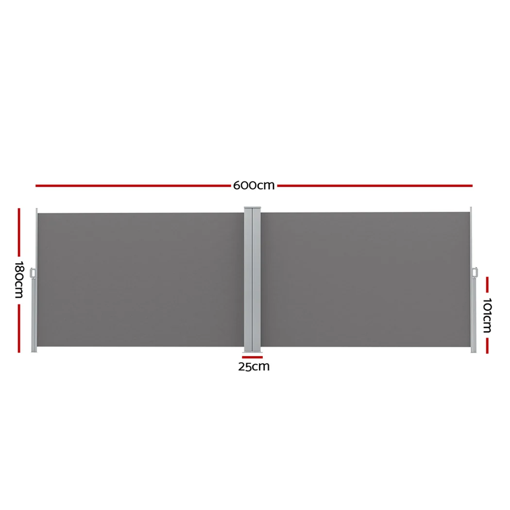 Side Awning Sun Shade Outdoor Retractable Privacy Screen 1.8X6M Grey - Image 2