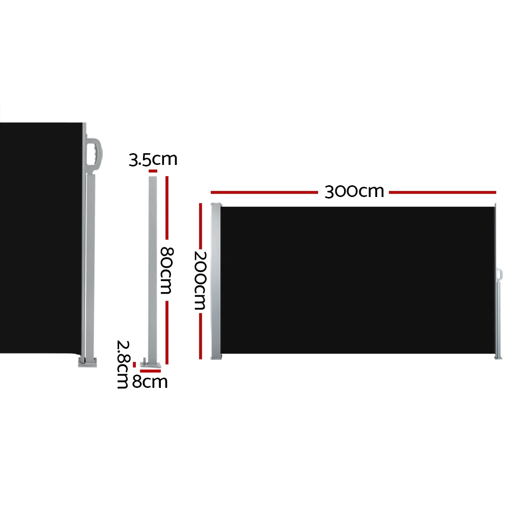 Side Awning Sun Shade Outdoor Retractable Privacy Screen 2X3M Black - Image 2