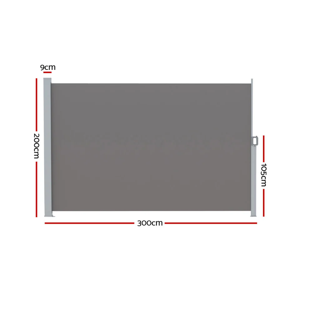Side Awning Sun Shade Outdoor Retractable Privacy Screen 2X3M Grey - Image 2