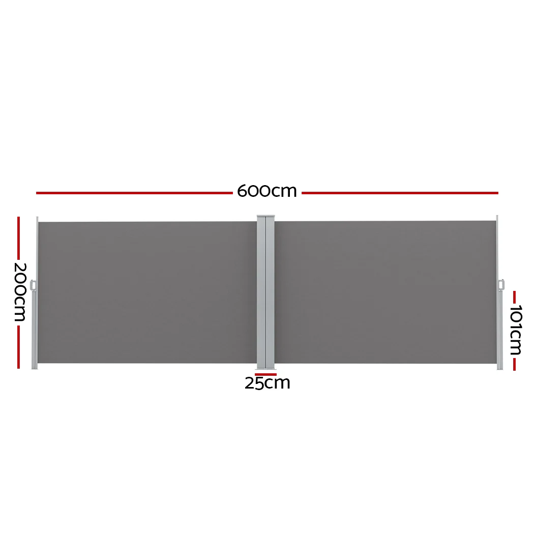 Side Awning Sun Shade Outdoor Retractable Privacy Screen 2X6M Grey - Image 2