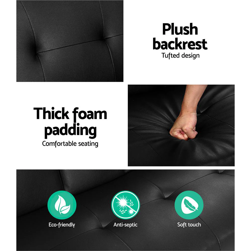 Sofa Bed 168CM Black PU Leather - Image 5