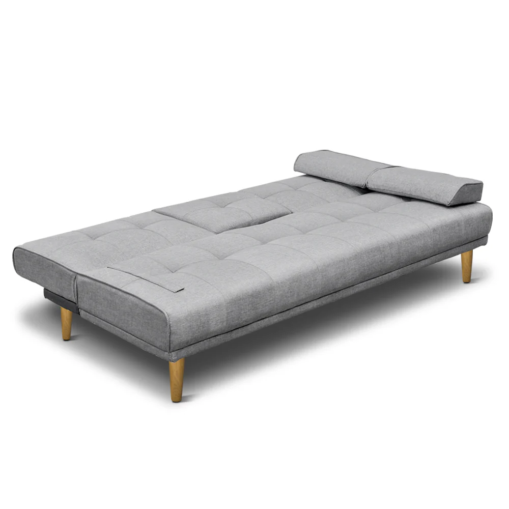 Sofa Bed 188CM Grey Faux Linen - Image 3