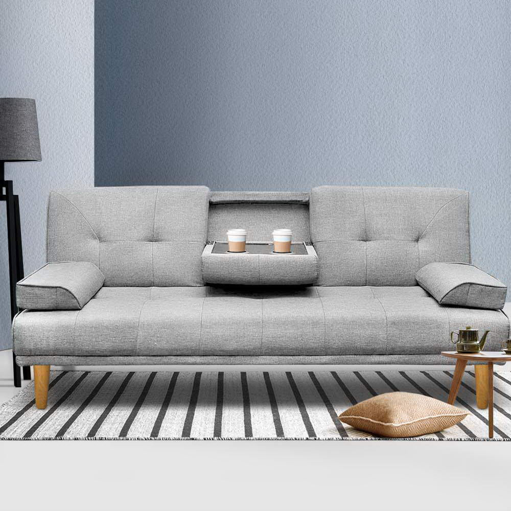 Sofa Bed 188CM Grey Faux Linen - Image 7