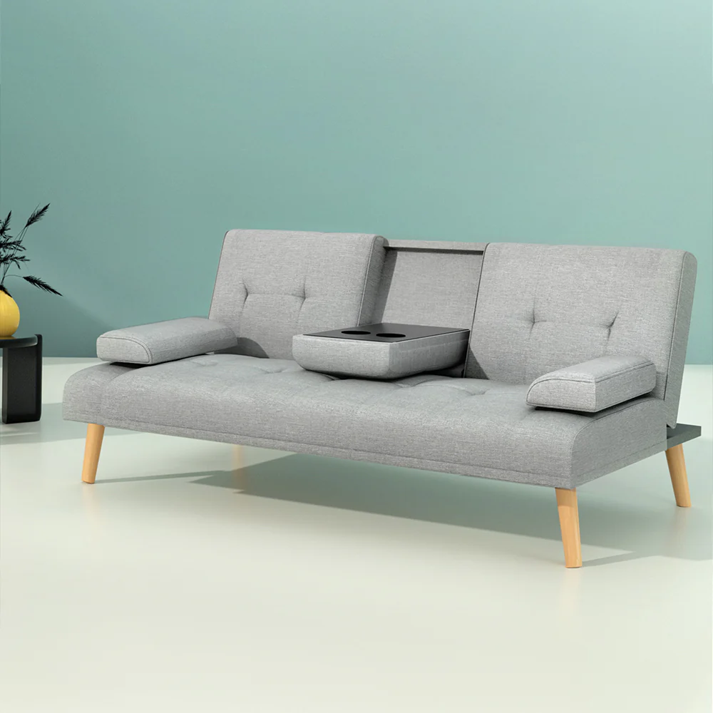 Sofa Bed 188CM Grey Faux Linen - Image 8