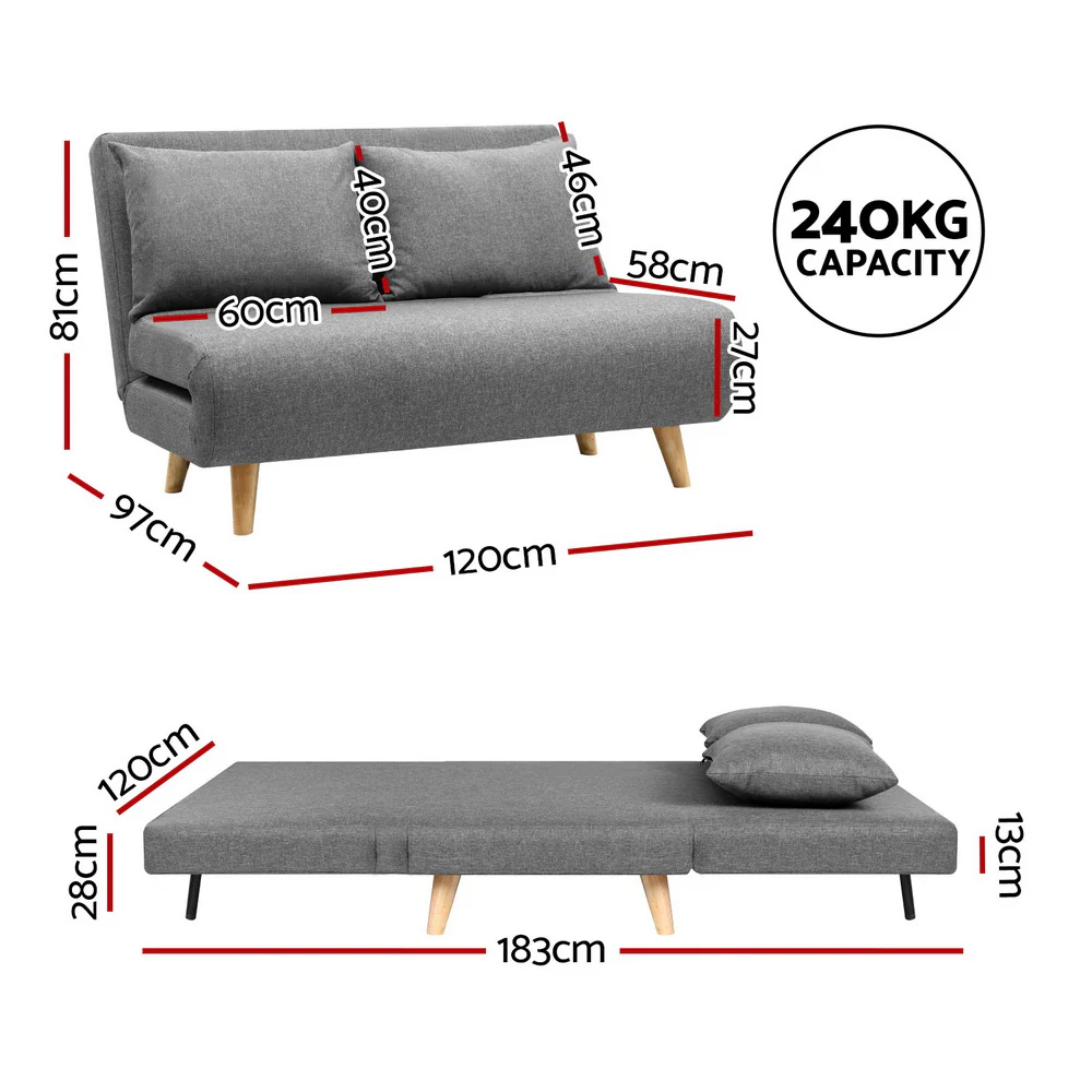 Sofa Bed 2 Seater Convertible Couch Recliner Lounge Chair Linen - Image 2