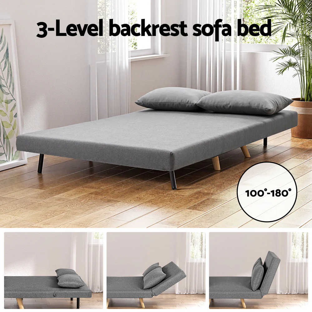 Sofa Bed 2 Seater Convertible Couch Recliner Lounge Chair Linen - Image 4