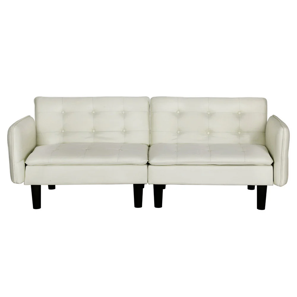 Sofa Bed 3 Seater Tufted Faux Linen Beige - Image 3