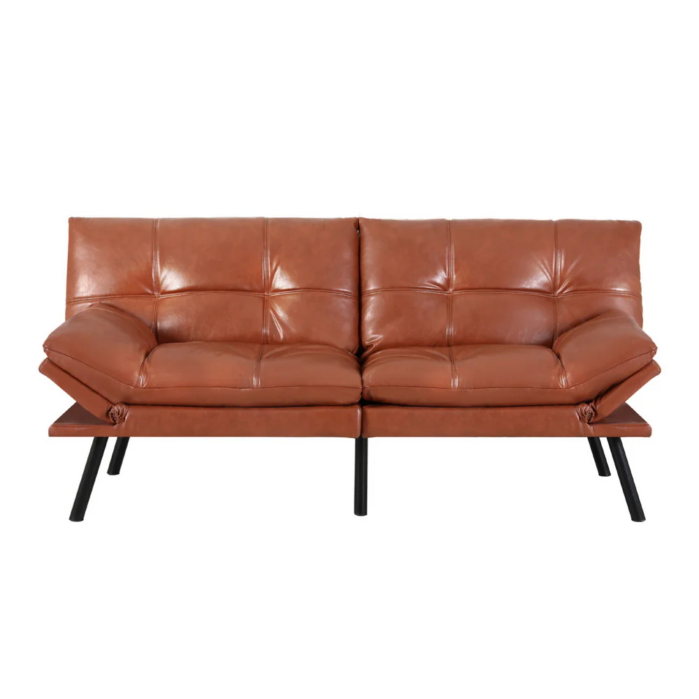 Sofa Bed Convertible 3 Seater Couch Recliner Lounge Chair Leather Brown - Image 3