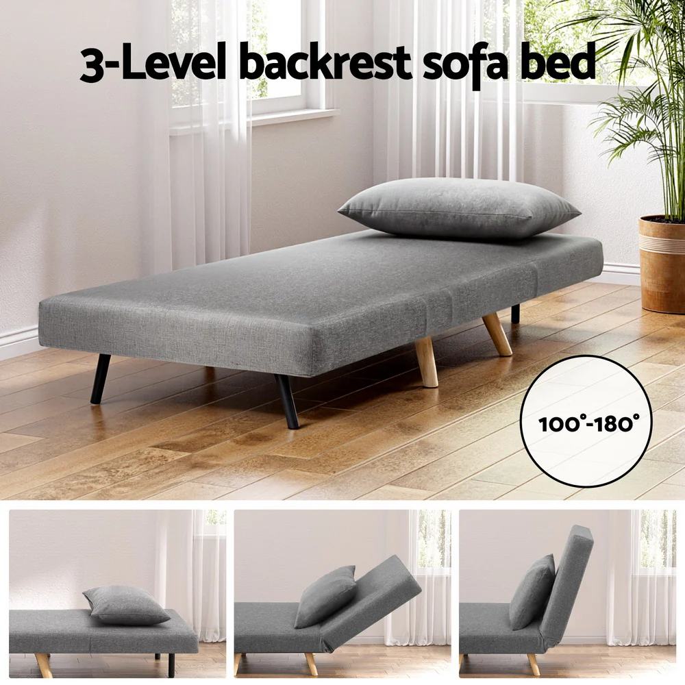 Sofa Bed Convertible Couch Recliner Lounge Chair Linen Grey - Image 4