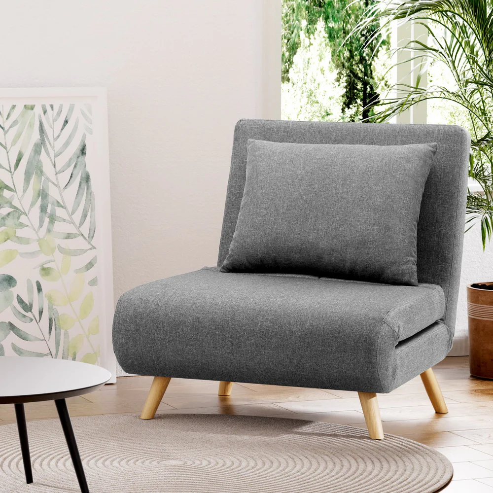 Sofa Bed Convertible Couch Recliner Lounge Chair Linen Grey - Image 7
