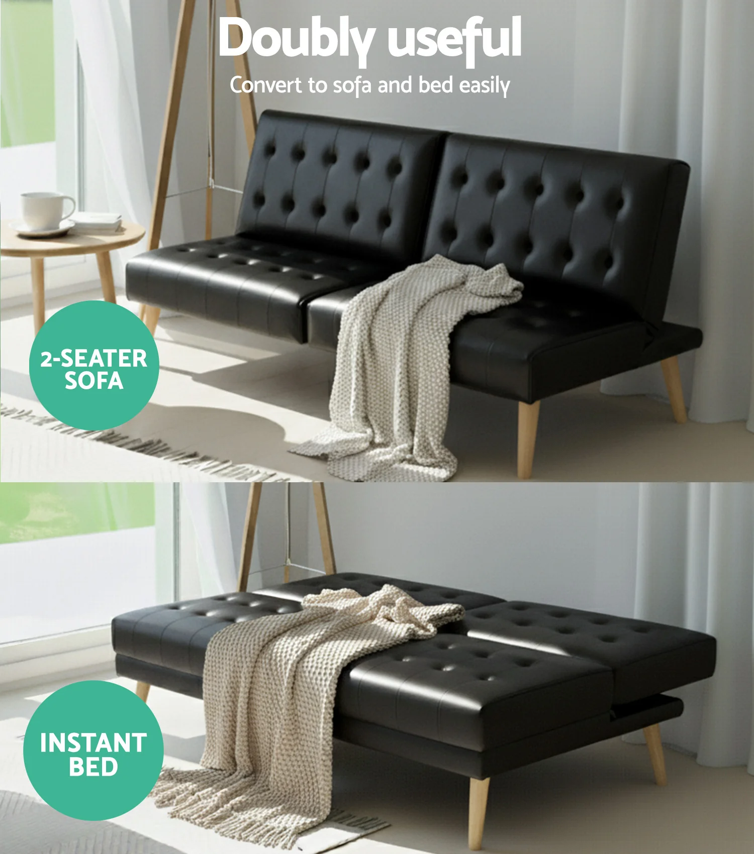 Mini Compact Sofa Bed 1 Seater Lounge - Black - Image 4
