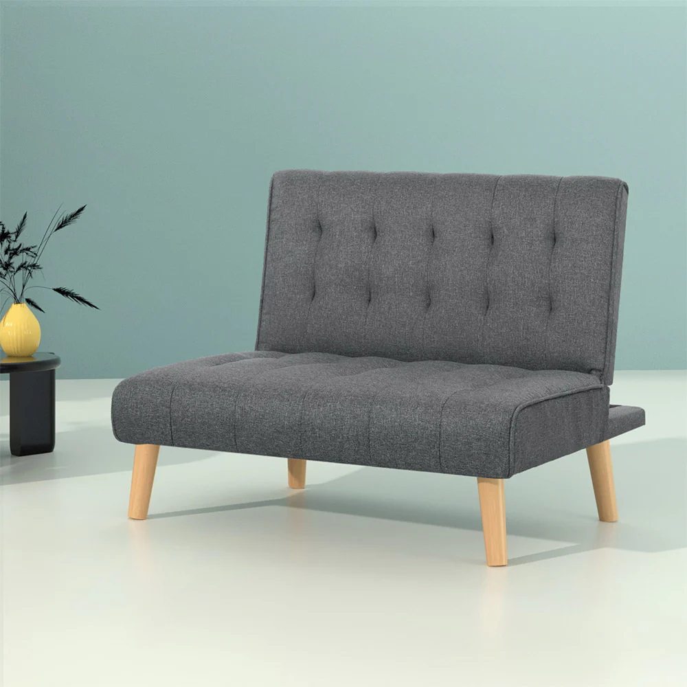 Sofa Bed Lounge Chair Couch 1 Seater Recliner Futon Bed Set Linen Grey - Image 7