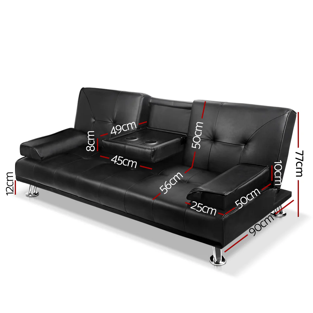 Sofa Bed Lounge Convertible Leather Couch Bed 3 Seater Cupholder Recliner - Image 2