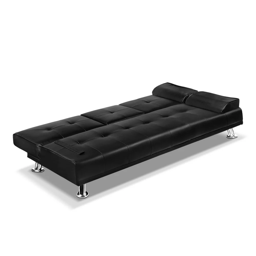 Sofa Bed Lounge Convertible Leather Couch Bed 3 Seater Cupholder Recliner - Image 3