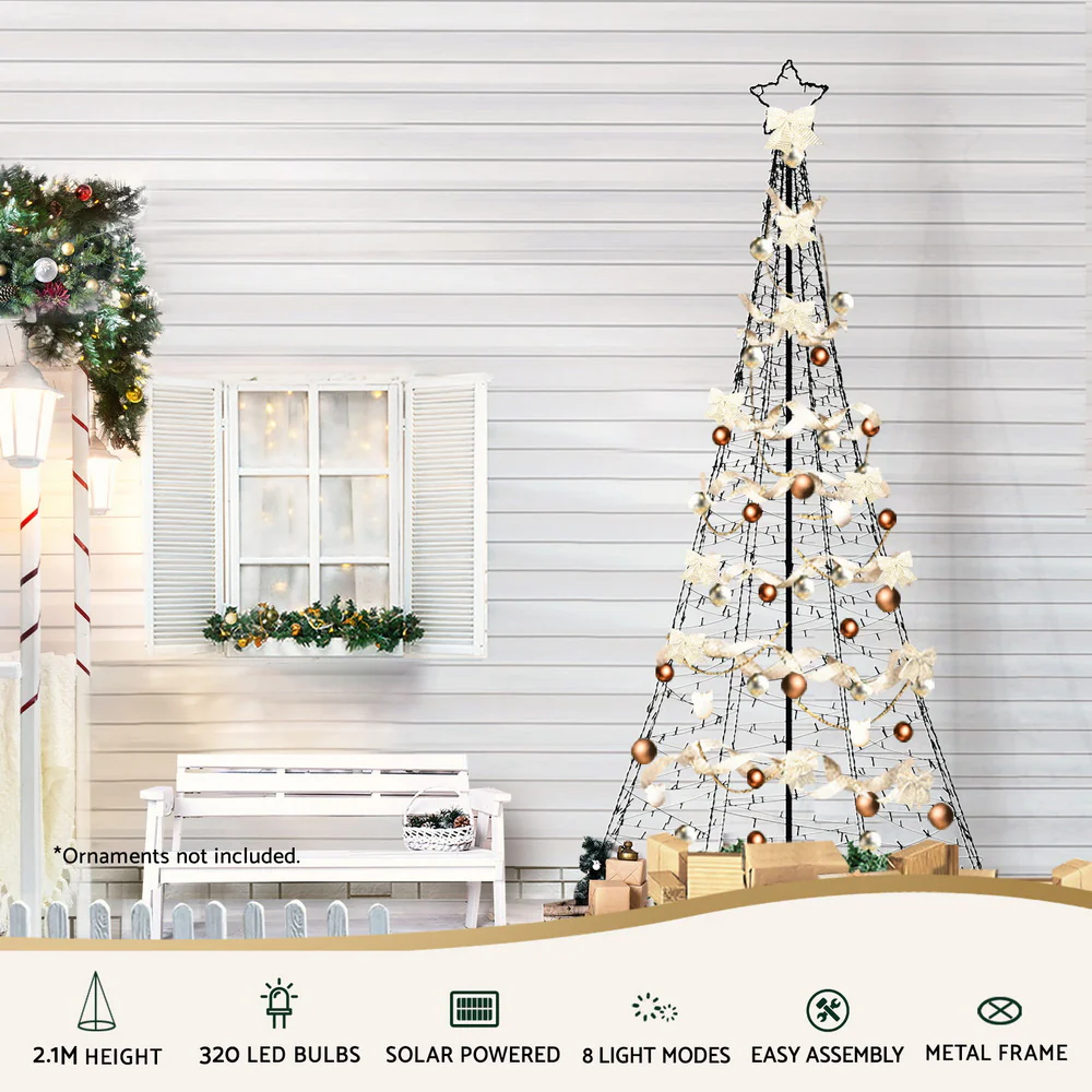 Solar Christmas Tree 2.1m 320 LED Net Lights Xmas Trees Decoration - Image 4