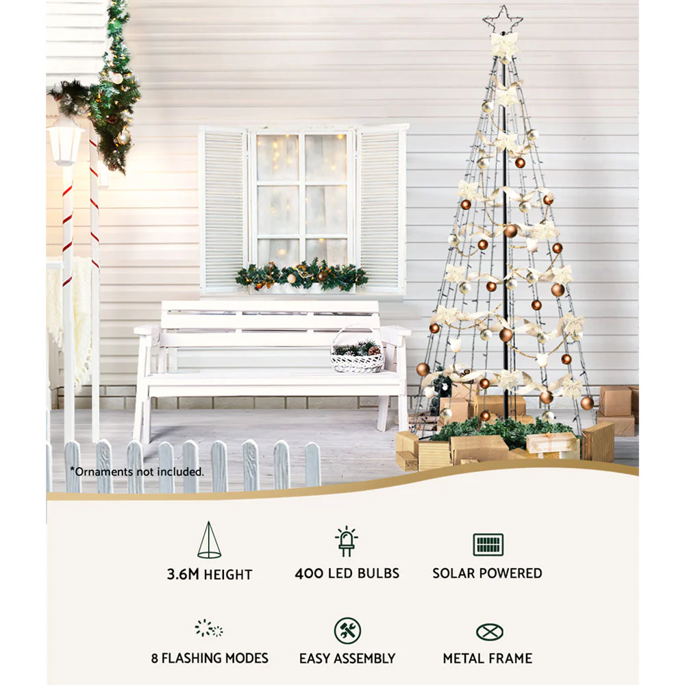 Solar Christmas Tree 3.6M 400 LED Xmas Tree Decor 8 Light Modes - Image 4
