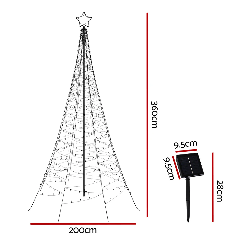 Solar Christmas Tree 3.6m 800 LED Net Lights Xmas Trees Decoration - Image 2