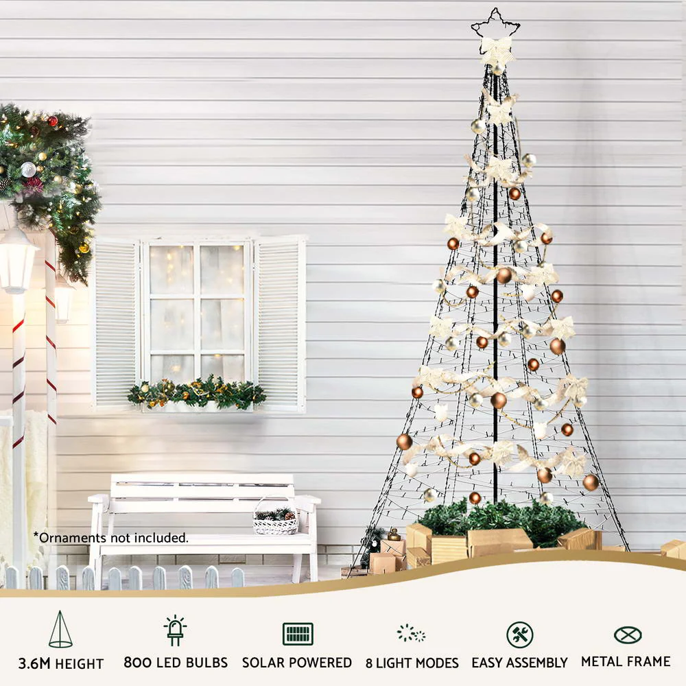 Solar Christmas Tree 3.6m 800 LED Net Lights Xmas Trees Decoration - Image 4