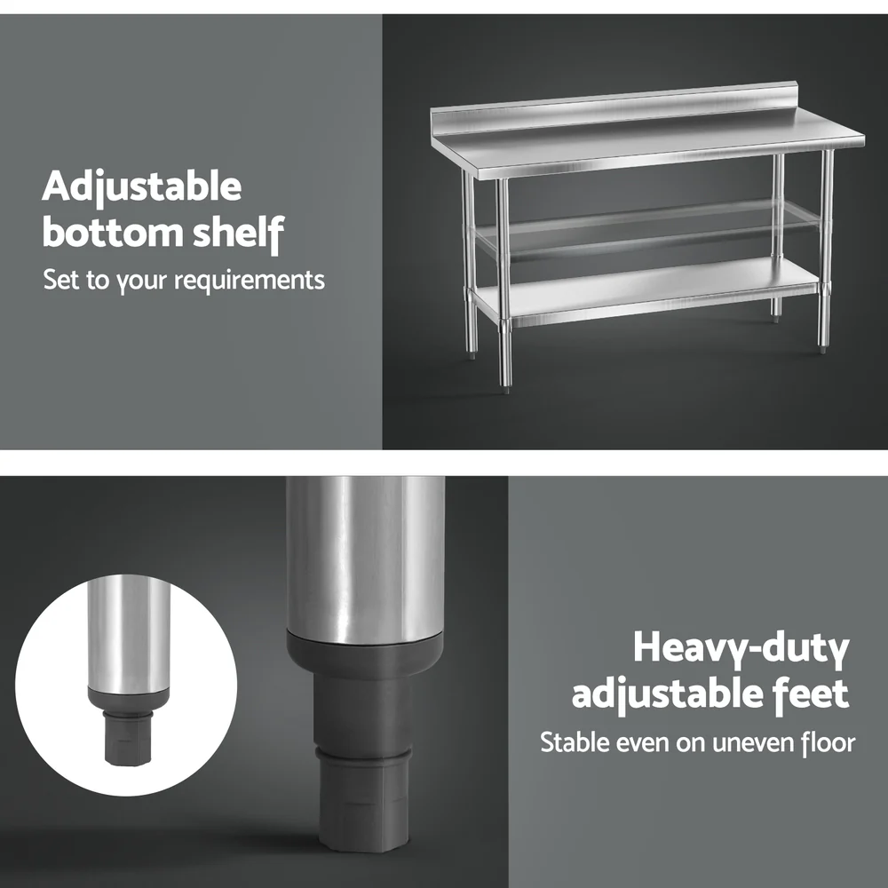 Stainless Steel Kitchen Bench w/ Splashback 1500x600MM 430 - Image 6