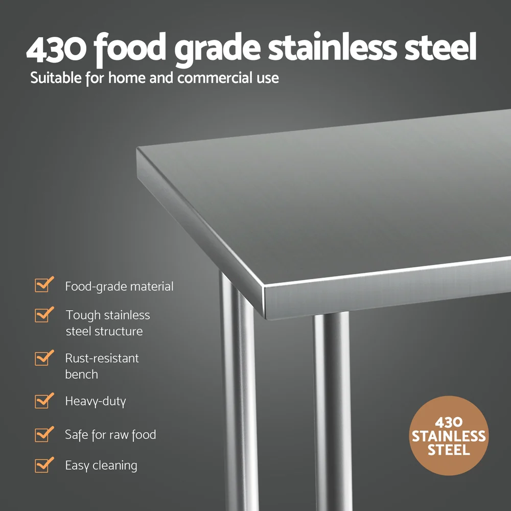 Stainless Steel Kitchen Benches Work Bench Wheels 91X61CM 430 - Image 3