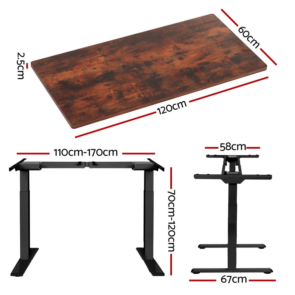 Standing Desk Motorised Dual Motor Rustic Brwon 120CM - Image 2
