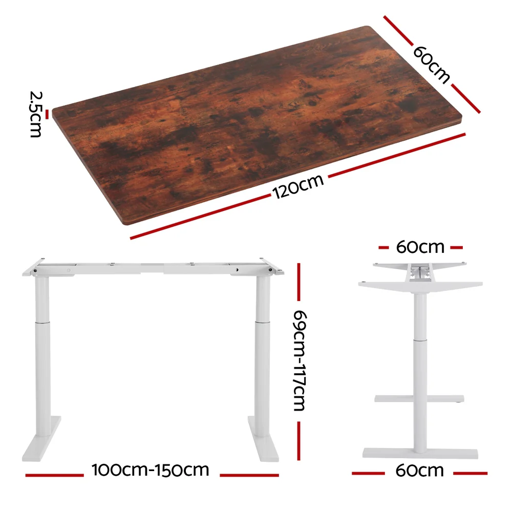 Standing Desk Motorised Electric Dual Motor 120CM Rustic Brown - Image 2