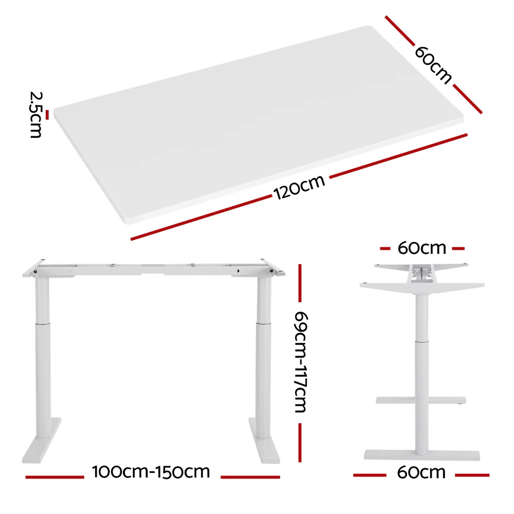 Standing Desk Motorised Electric Dual Motor 120CM White - Image 2