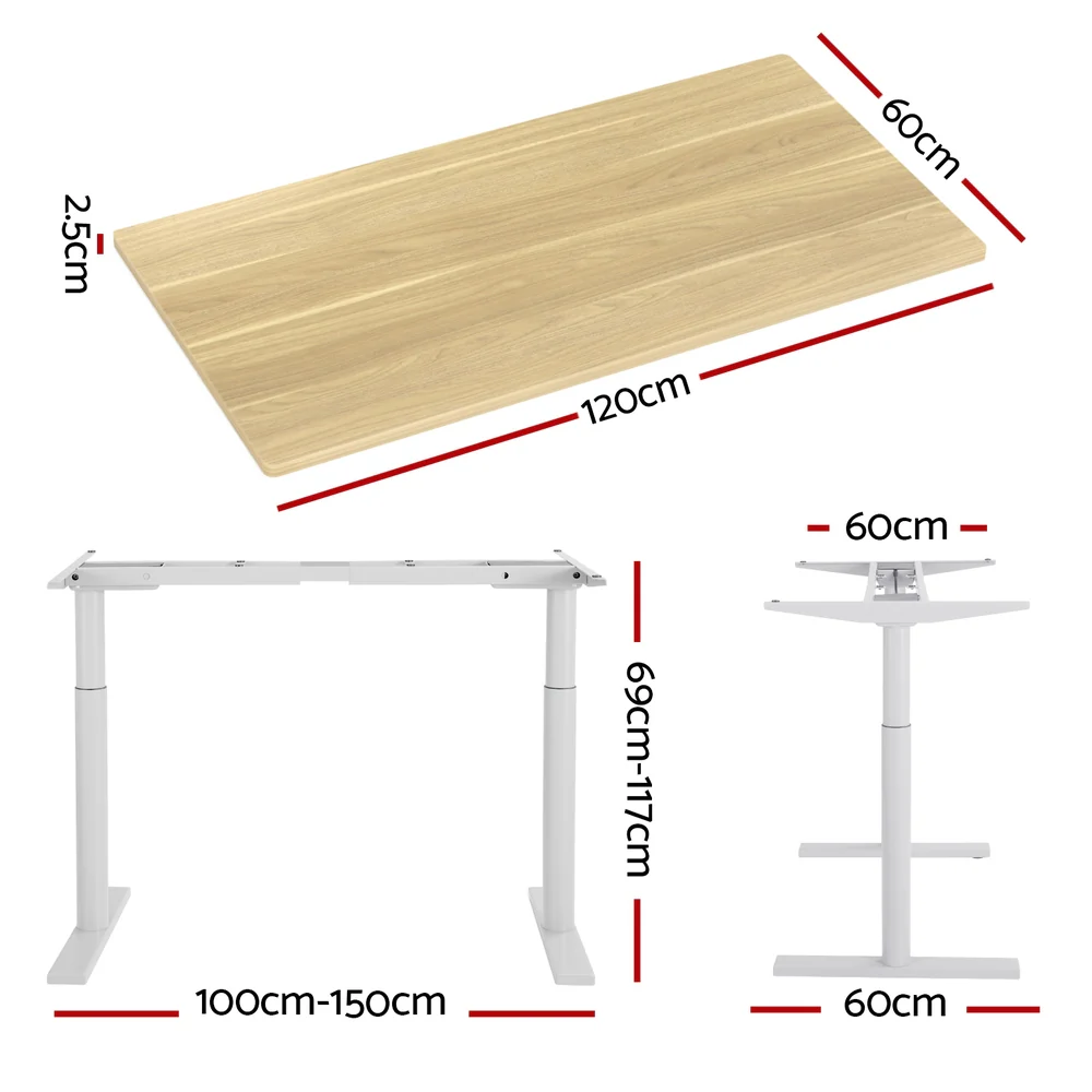 Standing Desk Motorised Electric Dual Motor 120CM White Oak - Image 2